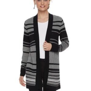 Apt 9 Striped Black/Grey Shawl Collar Chunky Open Front Cardigan Sweater S
